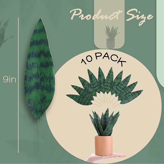 summer flower 9inch 10pcs Fake Snake Plants Leaves Set Artificial Small Sansevieria Leaves Faux Snake Plant Stems for Home Office Indoor Room Decor Desk DIY Outdoor Front Porch DIY Decorations