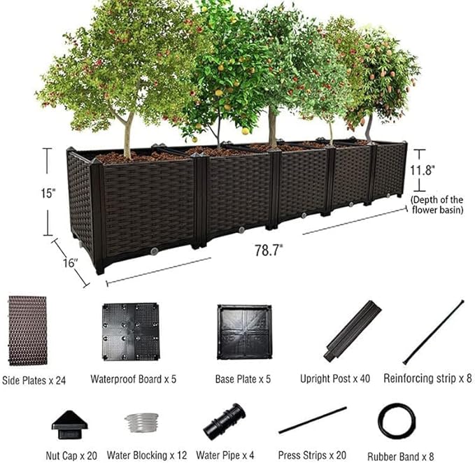 Large Planter for Outdoor Plants Raised Garden Bed Elevated Garden Boxes Plastic Planter Box Plant Pots of Garden Patio Balcony Deck to Planting Flowers Vegetables Tomato and Herbs