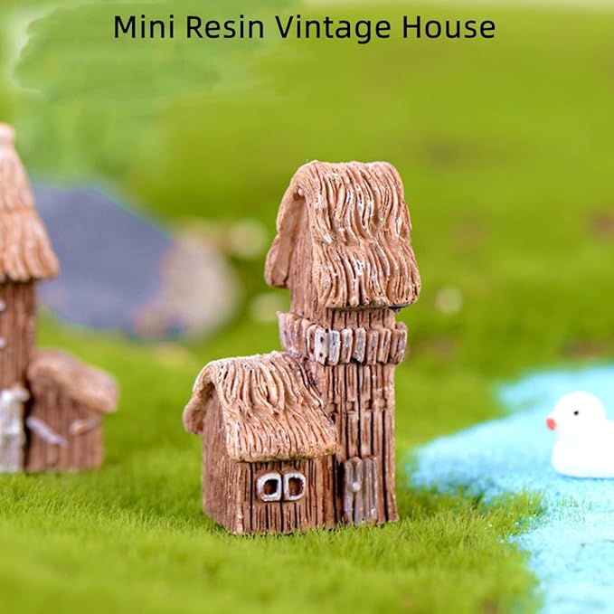 LONCESS Tree House Miniature Fairy Garden Accessories, Mini Vintage House Fairy Garden Decor, House Ornaments Kit Fairy Garden Supplies for DIY, Accessories, Home Micro Landscape Decoration, 4 Pieces