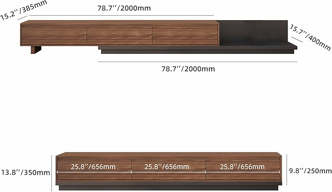 Mid-Century Modern Extendable TV Cabinet with 3 Drawers,TV Stand Adjustable from 78.7" to 130",Entertainment Center for Living Room,Walnut