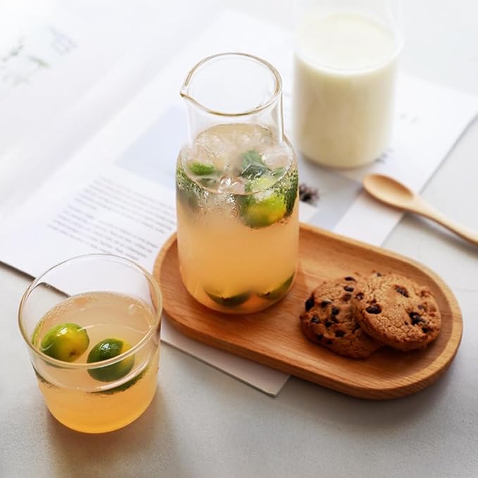 500ml/17oz Bedside Water Carafe Set with Tumbler Glass Set for Bedroom Nightstand, Clear Glass Water Mouthwash Dispenser for Bathroom, Household Juice Water Pitcher, Water Bottle with Lid