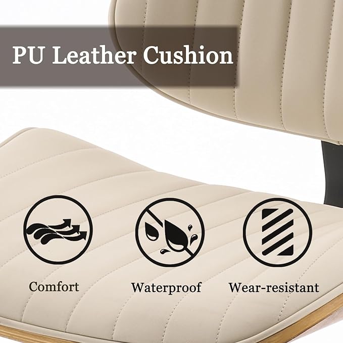 Drafting Home Office Chair, Swivel Desk Chair with Bend Wood Backrest, Ergonomic Office Chairs with Adjustable Height and Footrest Ring for Bar Lab Counter Height Desk and Drawing, Ivory