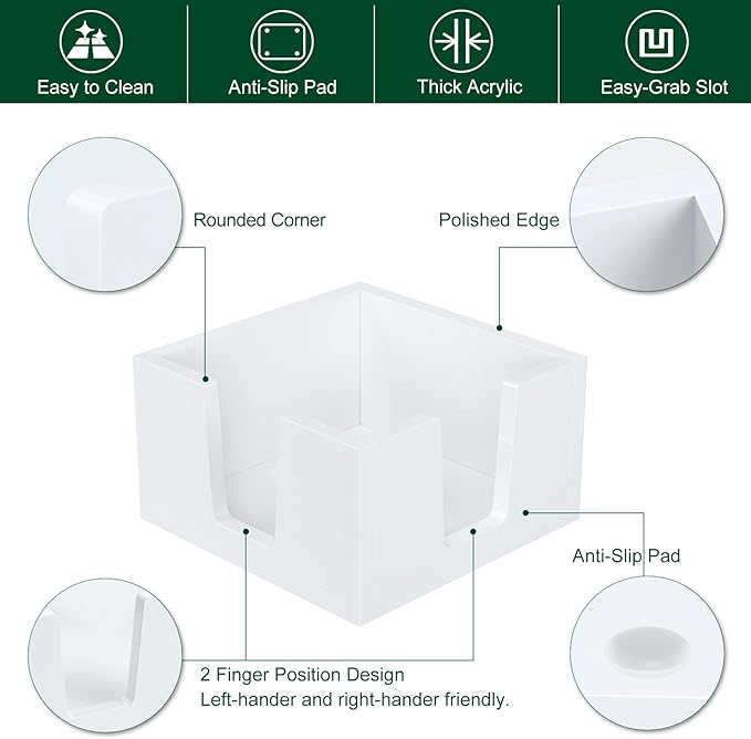 Acrylic Sticky Note Holder, Self-Stick Note Pad Holder W/O Pads - Note Dispenser Memo Pad Holder Desk Organizer for School Office Home (3''x3'' White)