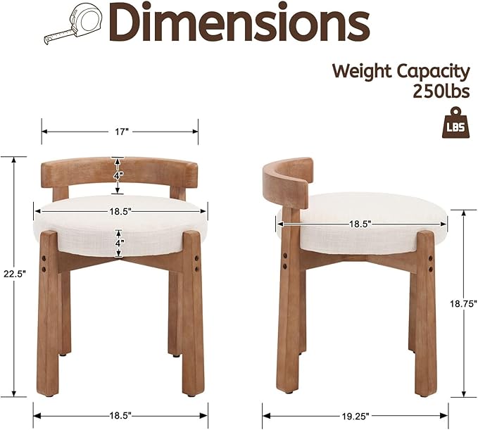 LukeAlon Cute Linen Upholstered Vanity Stool, Round Comfy Makeup Stool with Wooden Legs Small Ottoman Chair Mid Century Modern Padded Seat Footrest for Makeup Room Cloakroom Bedroom, Beige