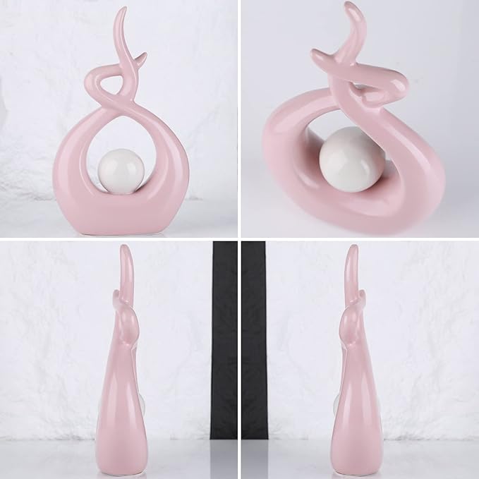 Pink White Modern Sculpture Table Decorations, Ceramic Knick Knacks Statues for Living Room Decor, Tv Stand and Desk Decor, Suitable for Coffee Tables and Shelf Decorations, Great Gift Idea