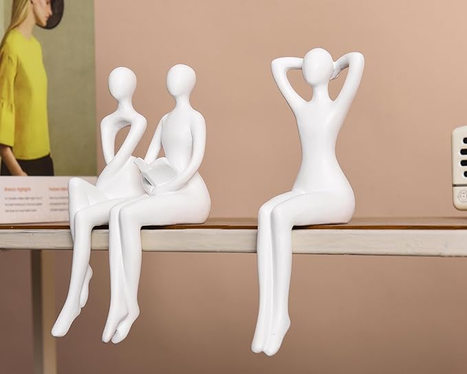 Quoowiit White Thinker Statue Unique Ornament Sculpture, Art Modern Home Decor Accents Bookshelf Decor, Creative Table Decorations for Living Room Desk 3 Piece