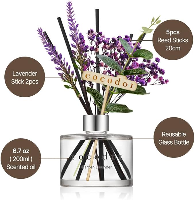 COCODOR Lavender Reed Diffuser/April Breeze/6.7oz/1Pack / Home Fragrance Scent Essential Oil Stick Diffuser for Bedroom Bathroom Home Décor