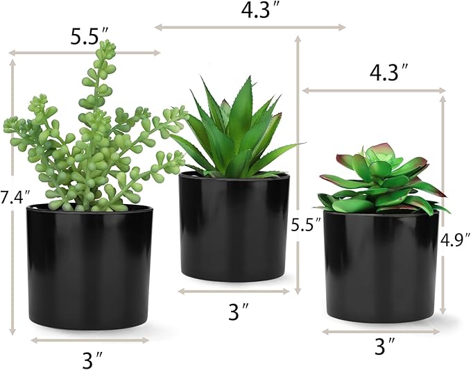 Hopewood Artificial Succulents Faux Potted Plant Decor, Small Fake Plants in Black Pot, Realistic and Lifelike for Book Shelf, Desk Decor, Home Office, Kitchen, or Bathroom Decor - Pack of 3