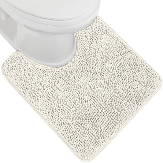 GORILLA GRIP Plush Absorbent Shaggy Chenille Bath Rug Mat for Oval Toilet Base with Rubber Backing, Machine Washable Rugs, Soft Microfiber Contour Mats for Toilets, Bathroom Decor, Ivory