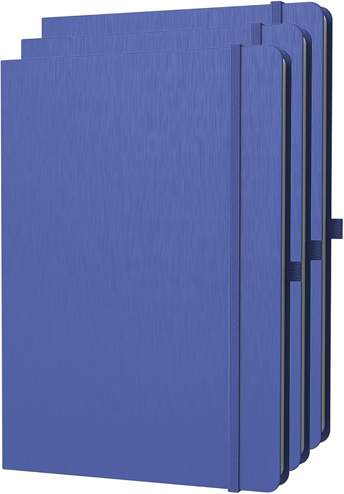 A4 Lined Journal Notebook, 8mm Ruled Notepad, Journaling for Writing, Work, School, Travel and Note Taking, Hardcover 160 Pages (80 Sheets) 8.27 x 11.6 inches (3 Pack Blue)