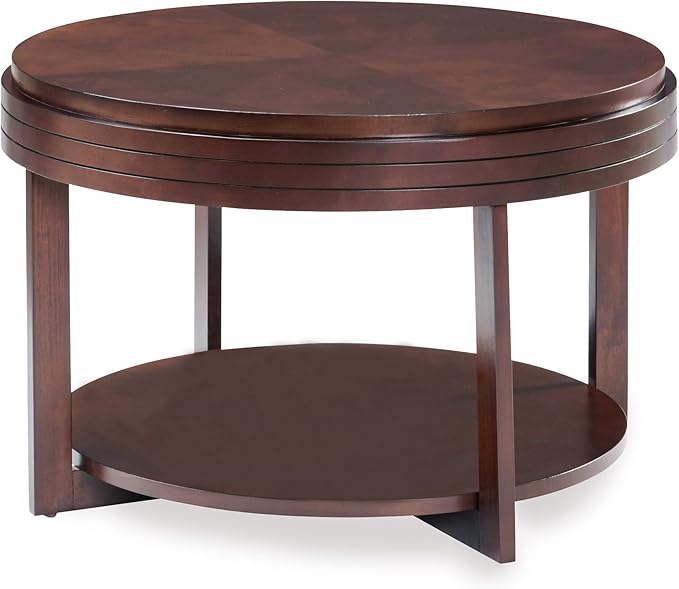 Teo Round Solid Wood Coffee Table with Shelf, Chocolate Cherry Brown – Leick Home, 10108-CH
