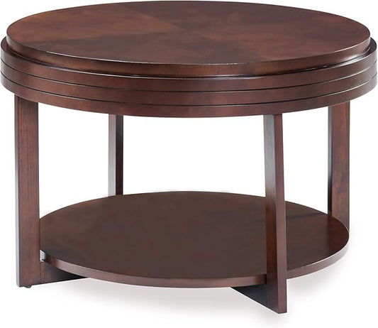 Teo Round Solid Wood Coffee Table with Shelf, Chocolate Cherry Brown – Leick Home, 10108-CH