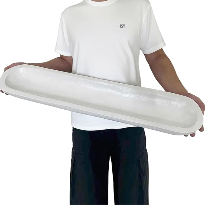 Wooden Dough Bowl Decor, Vintage Wooden Bowl Hand Carved Home Decor for Dining Table Center, Living Room, Kitchen Decor. (30inch white)