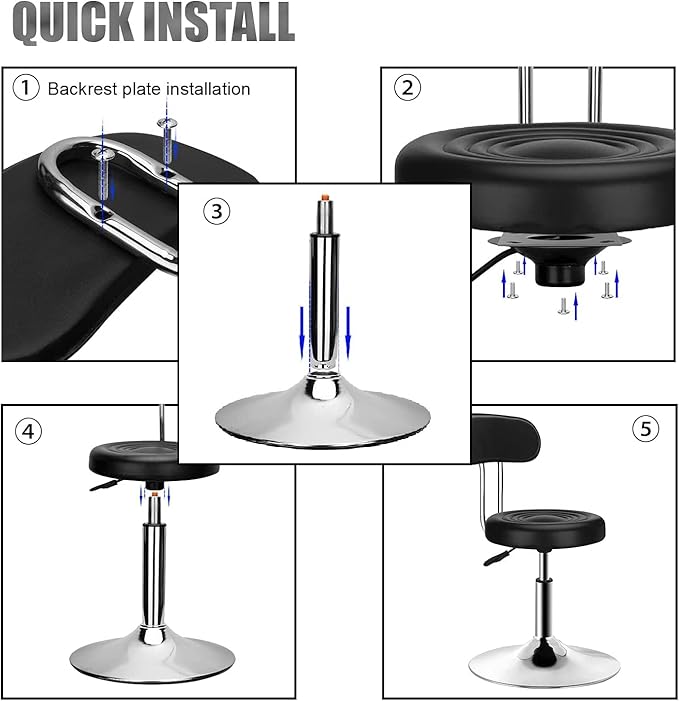 QiCheng&LYS Round Office Stool - Adjustable Height Sit Stand Stool, 360 Swivel, for Office, Home, Kitchen - Black with Backrest