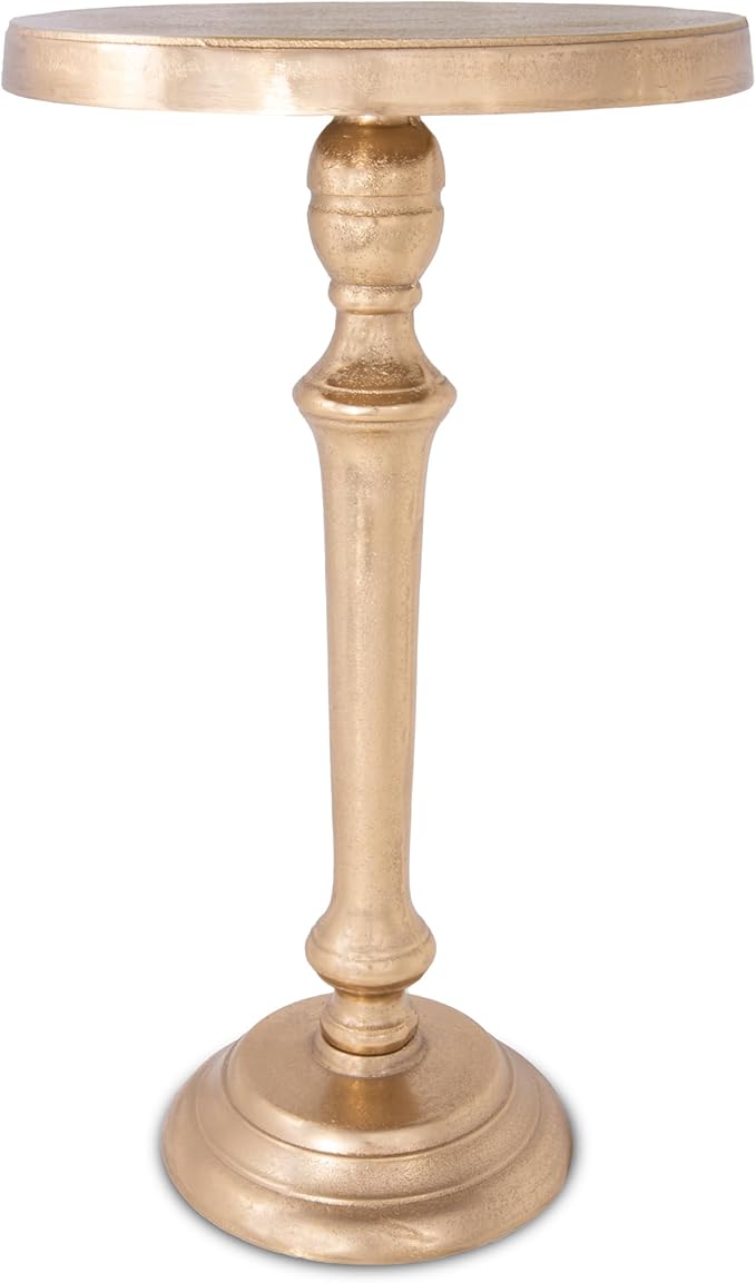 OBJET D'ART Small Round Gold End Tables, Portree, 21'' Height, Vintage Metal Accent, Side, Pedestal, Coctail and Drink Tables for Living Room and Small Spaces