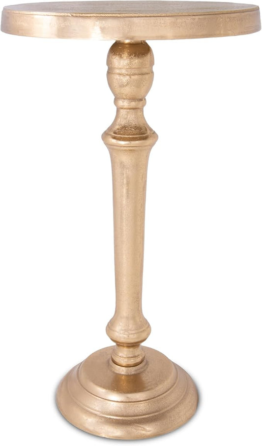 OBJET D'ART Small Round Gold End Tables, Portree, 21'' Height, Vintage Metal Accent, Side, Pedestal, Coctail and Drink Tables for Living Room and Small Spaces