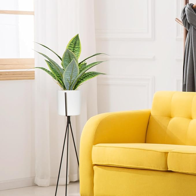 Artificial Fake Snake Plant Potted Tropical Faux Sansevieria Trifasciata Plants in White Plastic Pots Perfect for Indoor Home Decor Modern Living Room Office Housewarming Gift,Light Green 102