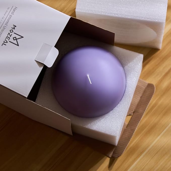MOZEAL Hand-Poured, 6 Inch Lavender Large Round Ball Candles - Elegant Lavender Round Pillar Candles, Dripless, Unscented, Smokeless, Ideal for Spa and Relaxation Themes.