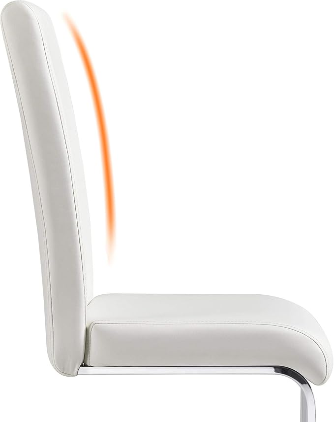 Yaheetech Dining Chairs Set of 2 Modern Faux Leather Upholstered Dining Room Chairs with High Back and Metal Chrome Legs for Kitchen/Living Room/Restaurant, White