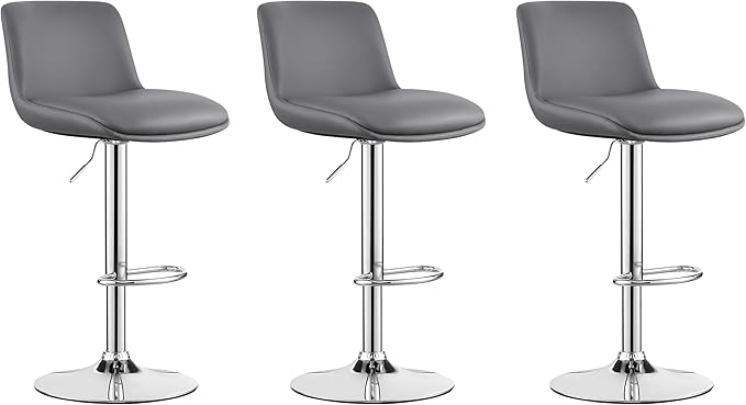MINCETA Bar Stools,Modern Upholstered Swivel Stool with Back for Bar and Counter Height, Adjustable Height 24" to 34",Set of 3,PU in Dark Gray