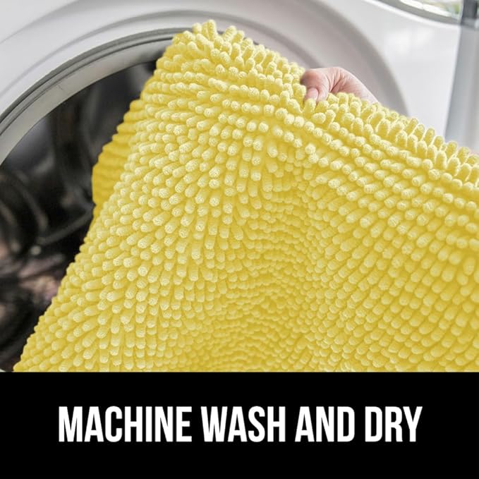 GORILLA GRIP Plush Absorbent Shaggy Chenille Bath Rug Mat for Oval Toilet Base with Rubber Backing, Machine Washable Rugs, Soft Microfiber Contour Mats for Toilets, Bathroom Decor, Yellow