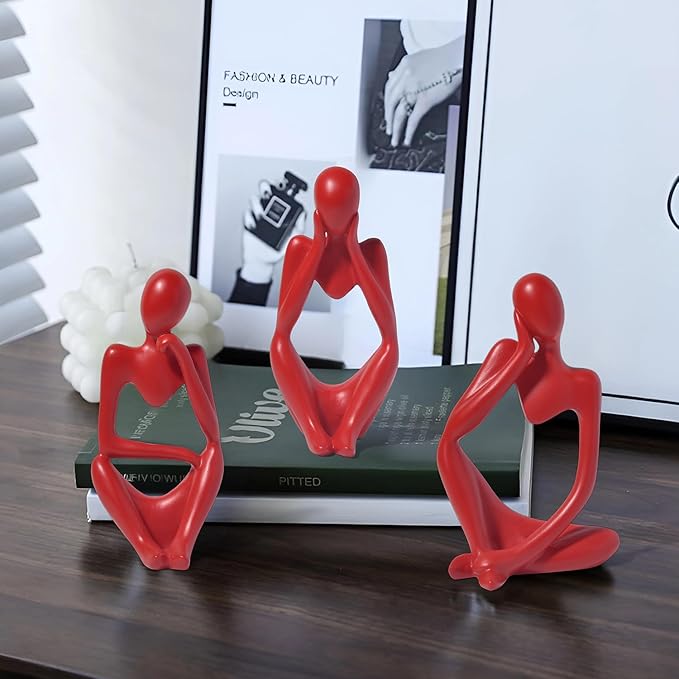 BrownLove 3pcs Red Human Body Abstract Art Decoration, Modern Art Resin Statue Room Office Shelf Bookcase Decoration