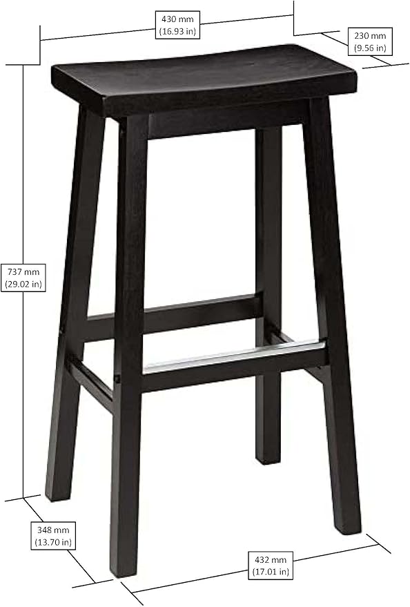 Amazon Basics Solid Wood Saddle-Seat Kitchen Counter Barstool with Footrest, Easy Assembly - 29-Inch Height - Black - Set of 2