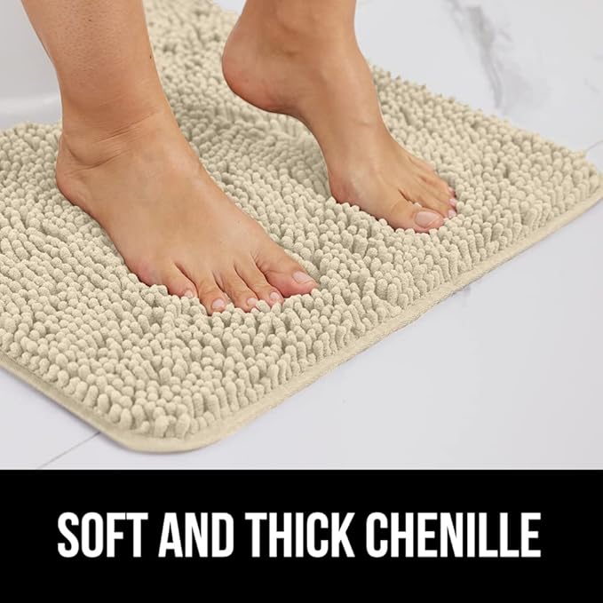 GORILLA GRIP Bath Rug Mat 36x24, Thick Soft Absorbent Chenille, Quick Dry Microfiber Mats, Rubber Backing Washable Shower Floor Rugs, Bathmat Runner, US Designed Bathroom Home Decor Accessories Sand