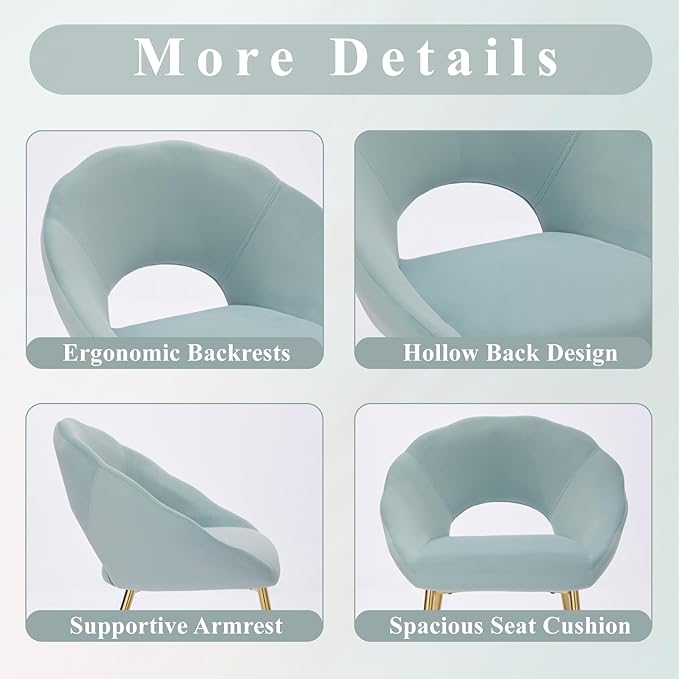 Modern Small Accent Chair Set of 4, Comfy Velvet Vanity Chair with Shell Back & Golden Metal Legs, Decorative Dining Chair no Wheels for Living Room, Makeup Room, Bedroom, Green