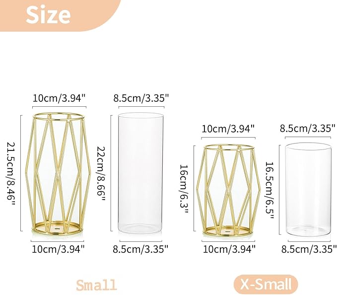 Nuptio Candle Holders for Pillar Candles - Geometric Candleholders Gold Flower Vase with Hurricane Cylinder Glass Dual Uses for Wedding Birthday Party Table Living Room Centerpieces