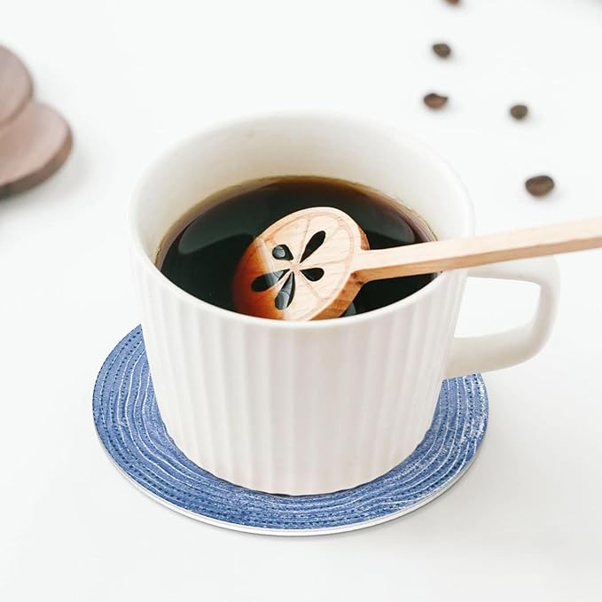 Blue Watercolor Ceramics Coasters Set of 6 Coasters for Drinks Absorbent Double-Sided Leather PVC Coaster for Tabletop Protection Coffee Table Decor Ideal for Home Decor House Warming Gifts