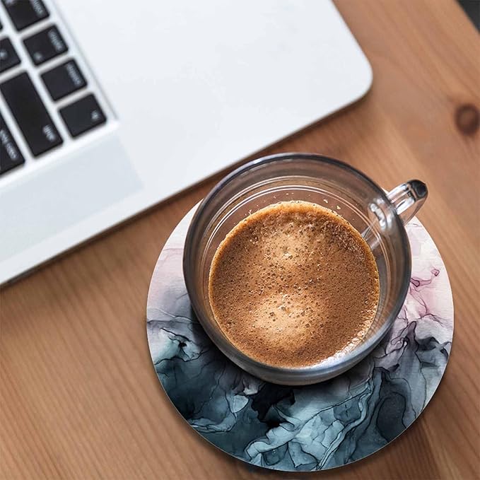 Grey Flowing Abstract Painting Round Coaster for Home Coffee Table Alcohol Ink Colors Marble Texture Farmhouse Drink Coasters 100% Diatomite 4''X 4''X 0.35'' Printed Pattern