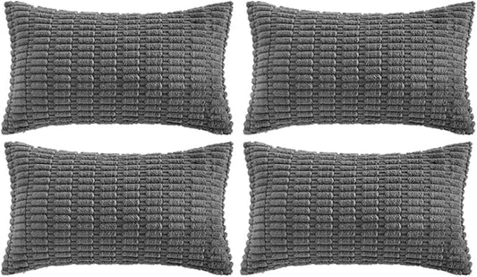 Fancy Homi 4 Packs Dark Grey Decorative Throw Pillow Covers 16x24 Inch for Couch Bed, Rustic Modern Farmhouse Boho Home Decor, Soft Plush Corduroy Gray Cute Square Accent Cushion Case 40x60 cm