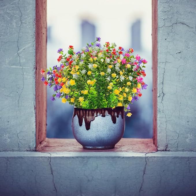 10PCS Artificial Eucalyptus Plants,Fake Boxwood Shrubs UV Resistant No Fade Faux Plastic Greenery for Wedding Bridal Bouquet Indoor Outdoor Home Garden Kitchen Office Table Vase(Mix Color)