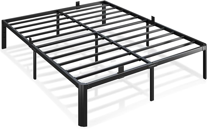 Metal Bed Frame Full Size, 14 Inch 3500 lbs Heavy Duty Platform Bed FramesSteel Slats Noise Free No Box Spring Needed, Easy Assemble Sturdy Bedframe Rounded Corner with Storage and Mattress Retainers