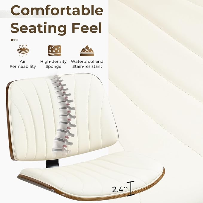 ECOTOUGE Bar Stools Set of 4, Adjustable Bar Stools for Kitchen Island with Back and Leather Seat, Swivel Barstools for Kitchen Counter, Bar Dining Chairs, Ivory White/Beige