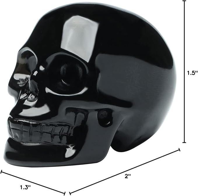 2''Natural Black Obsidian Crystal Skull Head Hand Carved Reiki Healing Stone Statue Healing Home Office Art Room Decoration