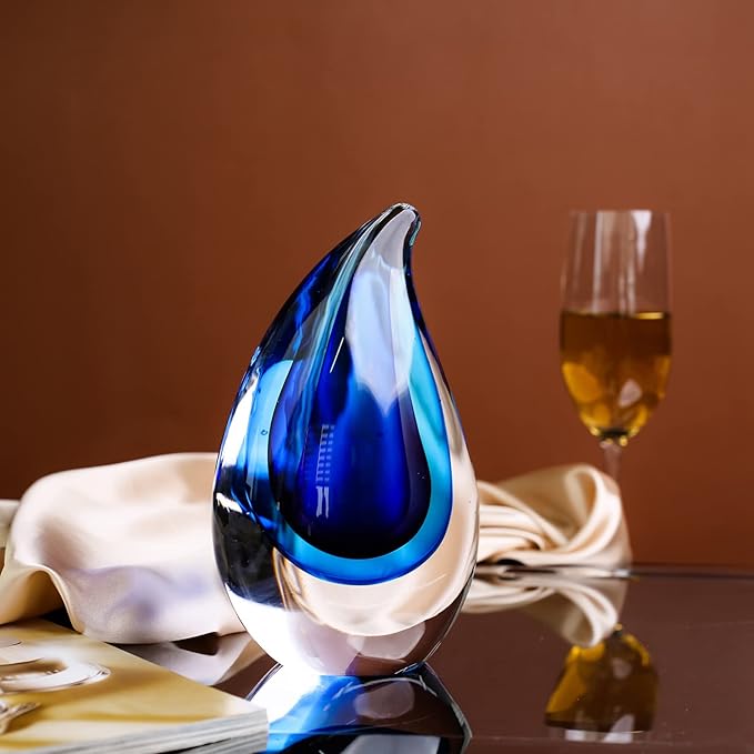 Yao Yuan Hand-Blown Murano-Style Glass Sculpture Decor Statue and Figurine - Wonderful Gift, Blue