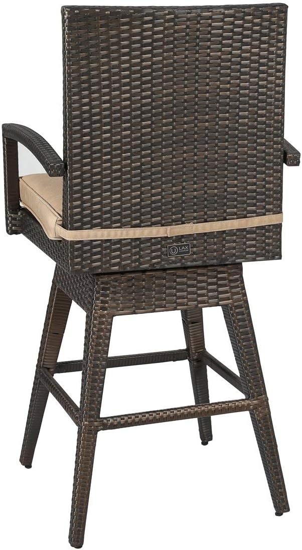 Ulax furniture 2-Pack All-Weather Brown Wicker Outdoor Patio Swivel Bar Stool with Cushion
