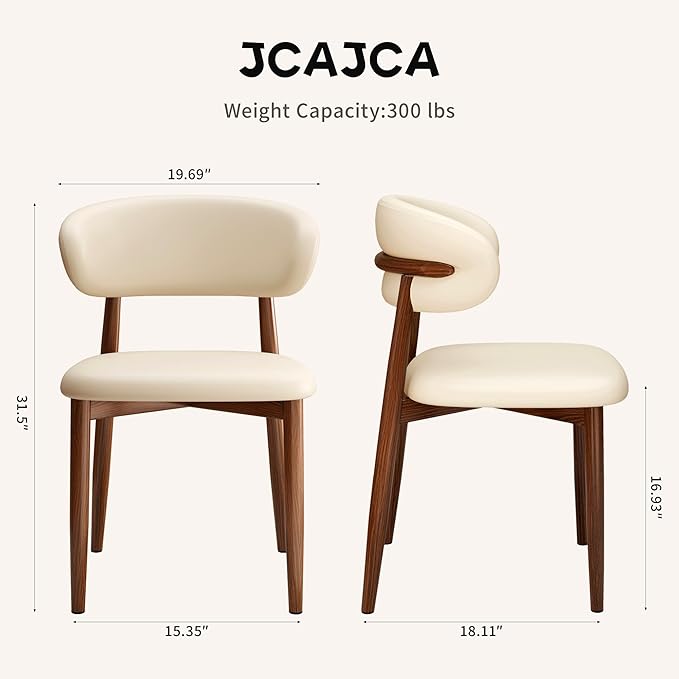 Kitchen Dining Chairs Set of 6 Modern Upholstered Leather Farmhouse Dining Room Chair with Metal Legs, Walnut/Beige