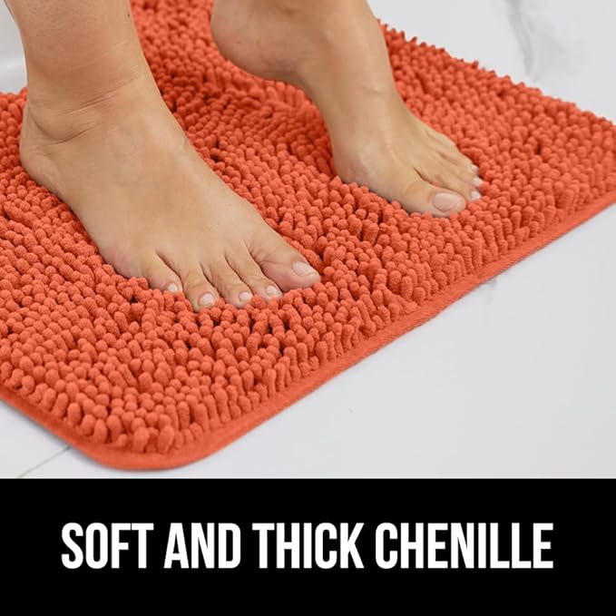 GORILLA GRIP Plush Absorbent Shaggy Chenille Bath Rug Mat for Oval Toilet Base with Rubber Backing, Machine Washable Rugs, Soft Microfiber Contour Mats for Toilets, Bathroom Decor, Coral