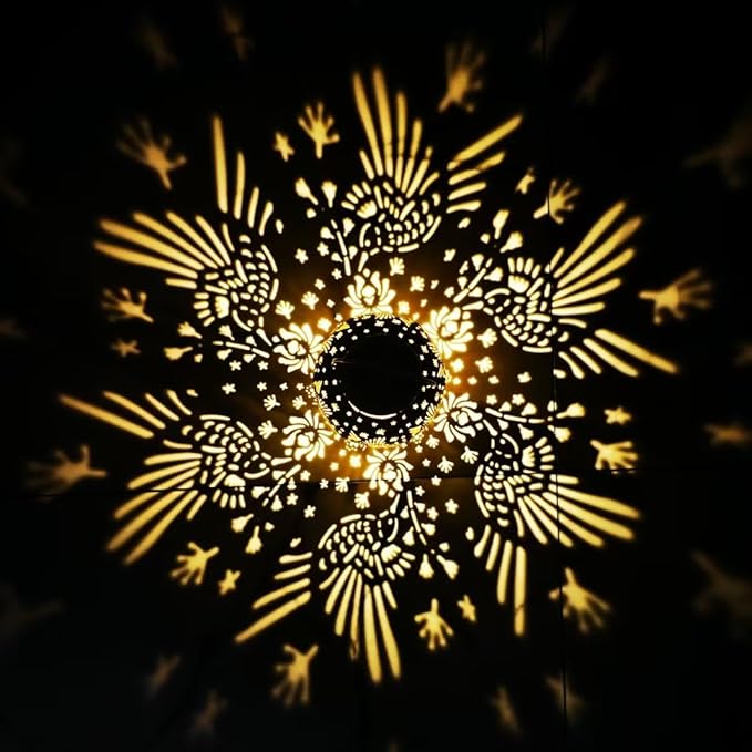 Outdoor Solar Hanging Lantern Lights Metal LED Decorative Lamp for Garden Patio Courtyard Lawn and Table with Hollowed-Out Design (Bronze Hummingbird)