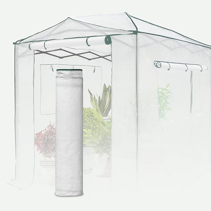 EAGLE PEAK Replacement Cover for 8x6 Portable Walk-in Pop up Greenhouse, Front and Rear Roll-Up Zipper Entry Doors and 2 Large Roll-Up Side Windows (Frame Not Included), White