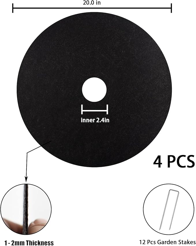 YBB Tree Weed Barrier Mat, Non-Woven Degradable Garden Weed Barrier Landscape Fabric Mulch Ring Tree Protector with Stakes (6 Pack)