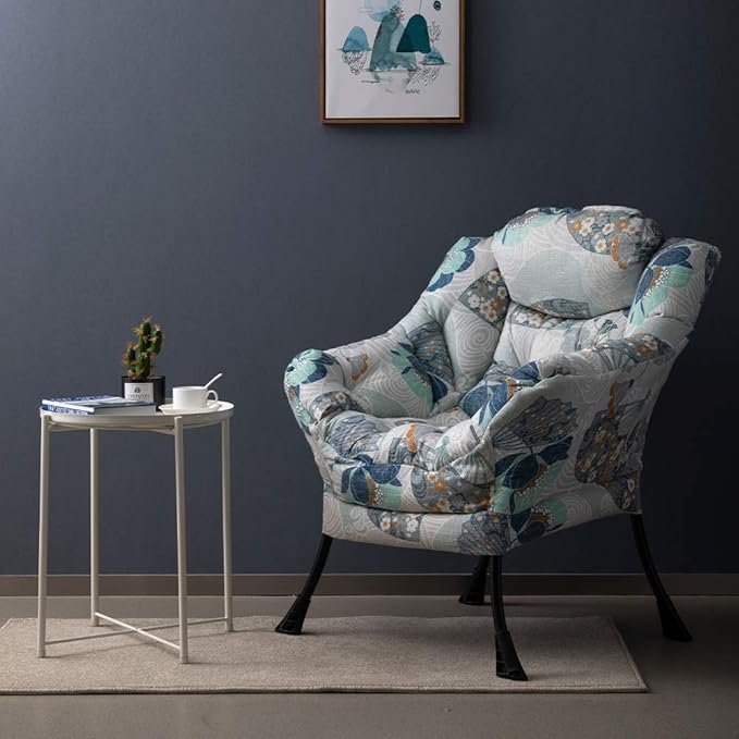 HollyHOME Modern Fabric Large Lazy Chair, Accent Oversized Comfy Reading Chair, Thick Padded Cozy Lounge Chair with Armrest, Steel Frame Leisure Sofa Chair for Living Room, Bedroom, Dorm, Fan Print