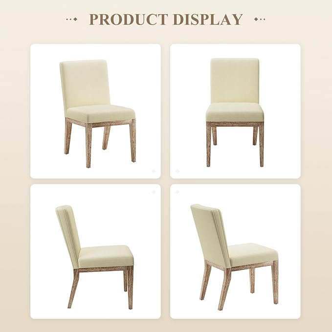 Wooden Dining Chairs Set of 4, Modern Fabric Upholstered Dining Room Chair, Kitchen Side Chairs, Farmhouse Dinner Chair with High Back for Kitchen, Beige