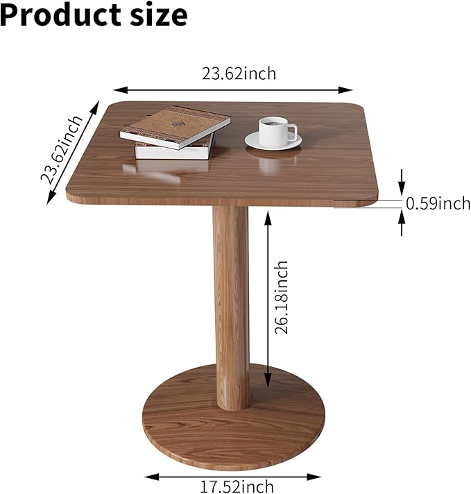 23.62" Mid-Century Modern Square Dining Table for 2 People, Small Dining Room Table with Sturdy Metal Pedestal, Square Kitchen Table for Dining Room, Kitchen, Living Room, Restaurants, Cafes