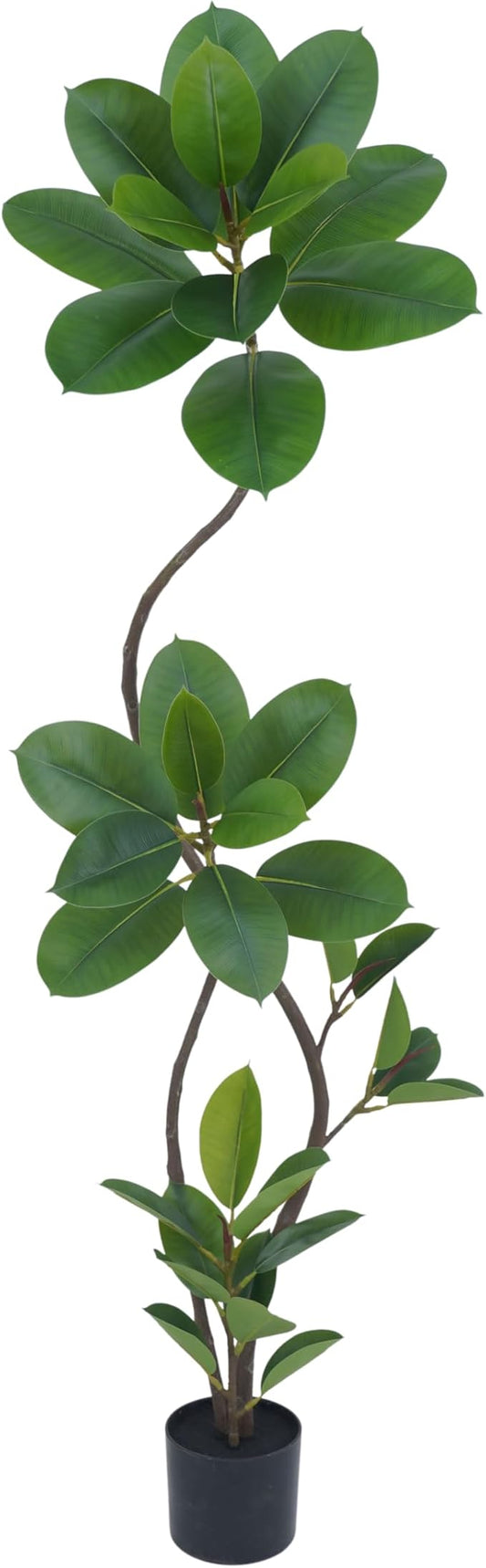 Artificial Rubber Tree Plant, 5.3ft Tall Green with Round Planter, All Season Home Decor (Green,5.3ft)