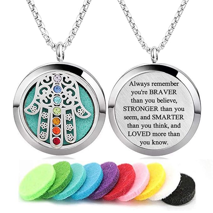 Aromatherapy Essential Oil Diffuser Necklace Stainless Steel lnspirational Locket Pendant(7 Chakra)
