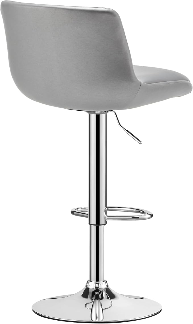 MINCETA Bar Stools,Modern Upholstered Swivel Stool with Back for Bar and Counter Height, Adjustable Height 24" to 34",Set of 2,PU in Sliver